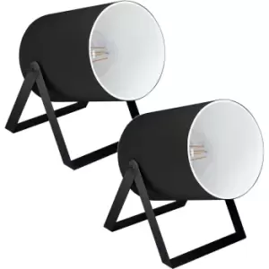 Image of 2 PACK Table Desk Lamp Colour Black Shade Black Outer White Inner Fabric E27 40W