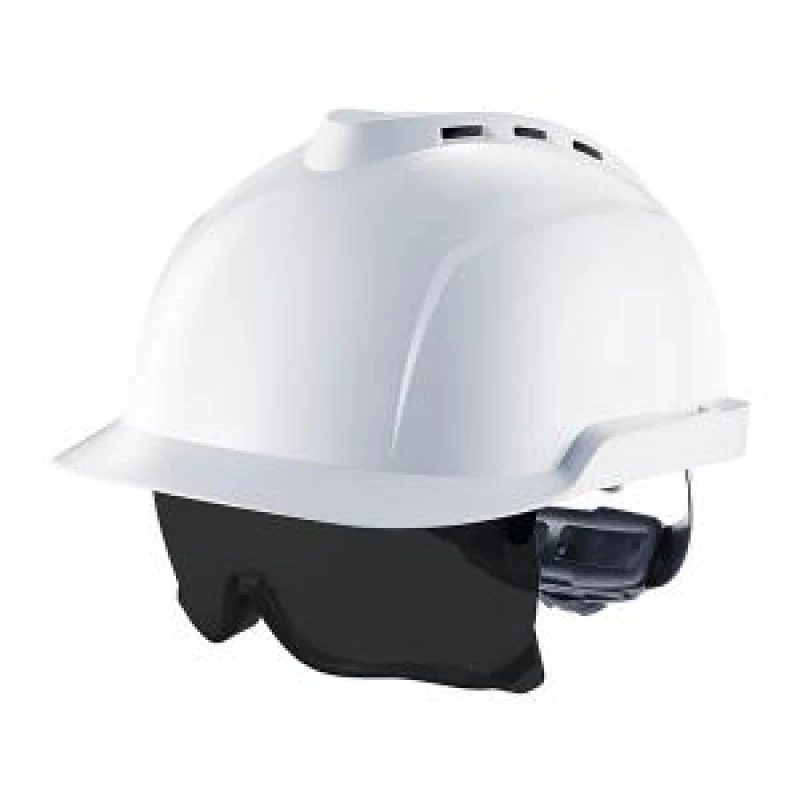 Image of MSA V - GARD 930 VENTED HELMET White C/W INTEGRATED SPECTACLE TINTED