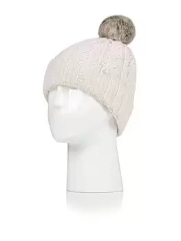 Image of Heat Holders Maine Cable Turnover Cuff Pom Pom Hat - Cream