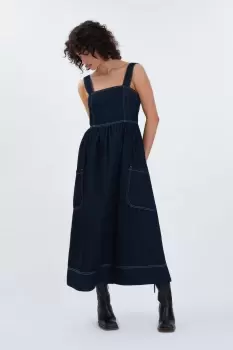 Image of Fatma Pinafore Midi Dress, Dark Indigo / 8
