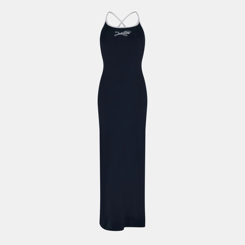 Image of Jack Wills Womens JW Chain Stitch Maxi Dress Navy/White female 6 (2XS)