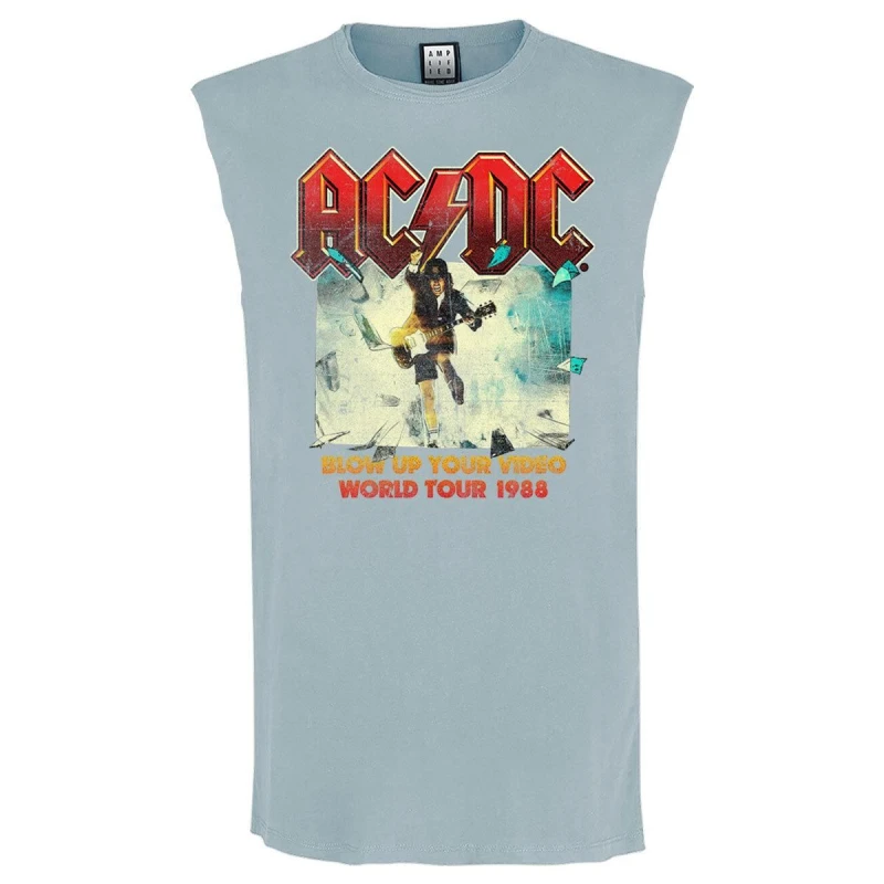 Image of Amplified Amplified Men Blow Up Your Video AC DC Sleeveless Tank Top in Pale Blue Size: Medium Pale Blue M Male 5063574138529