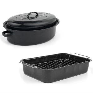 Image of Russell Hobbs Vitreous Enamel Self-Basting Roaster with Lid and Rack - Black