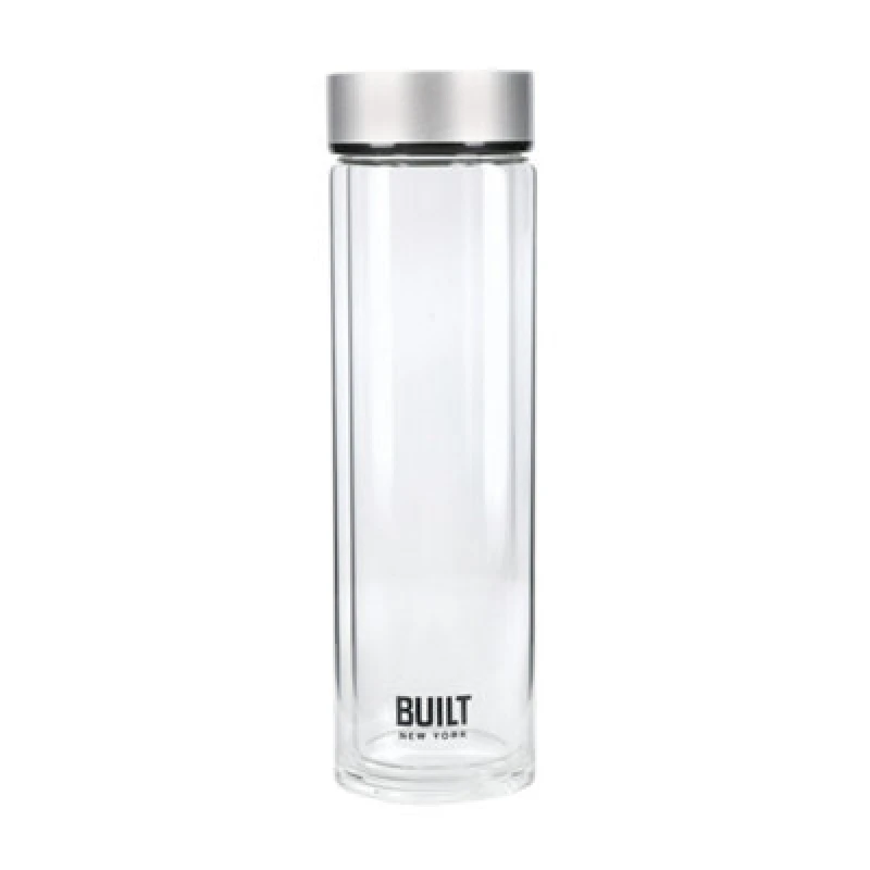 Image of BUILT New York Tiempo Glass Drinks Bottle, Silver, 450ml Silver unisex
