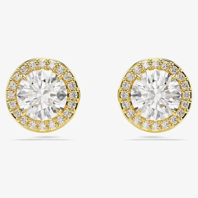 Image of Swarovski Womens Una Gold Tone Plated Halo Stud Earrings 5686637 Gold Female One Size