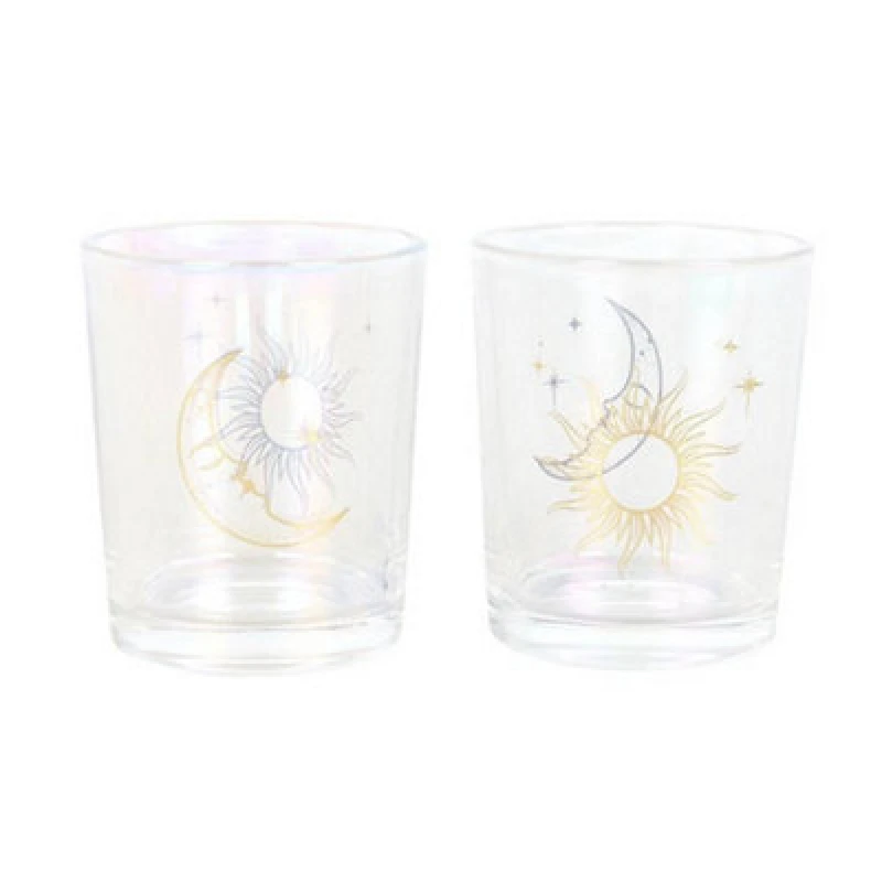 Image of Something Different Something Different Iridescent Sun & Moon Face Votive Candle Holder Pack of 2 in Gold Gold One Size Unisex 5063693881474