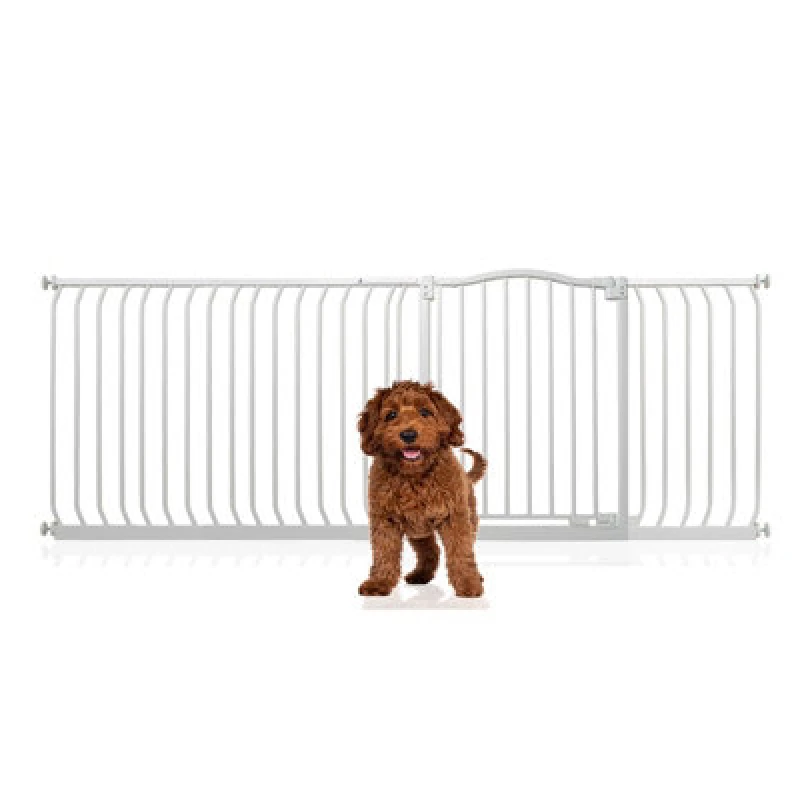 Image of Bettacare Curved Top Dog Gate, 198Cm - 207Cm, Matt White, Pressure Fit Pet Gate For Dog And Puppy, Pet And Dog Barrier
