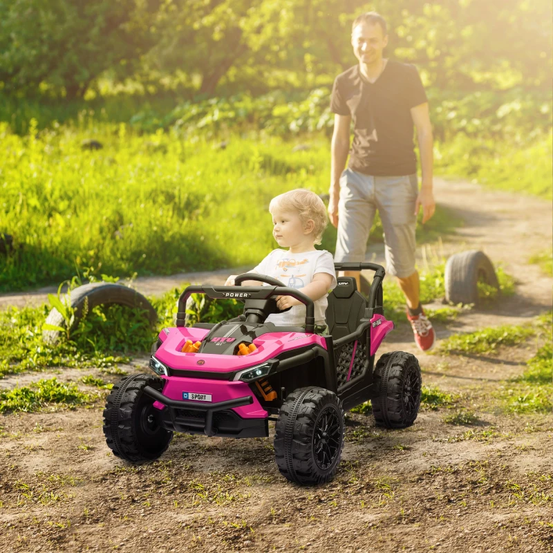 Image of AIYAPLAY Kids Ride on Car, 12V Electric Truck w/ Horn, Lights, USB, Pink 370-348V70PK