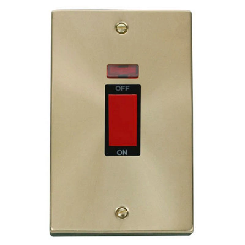 Image of SE Home Satin / Brushed Brass 2 Gang Size 45A Switch With Neon Gold