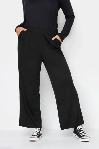 Image of Yours Pleated Wide Leg Trousers Black