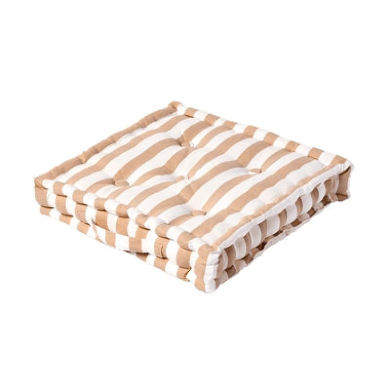 Image of Homescapes Cotton Beige Thick Stripe Floor Cushion, 50 X 50 Cm