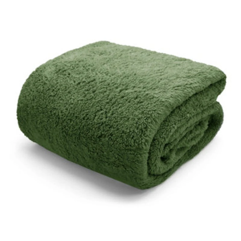 Image of Velosso Plain Teddy Warm & Cosy Duvet Cover & Pillowcase Set in Olive Size: Double Olive Unisex Double