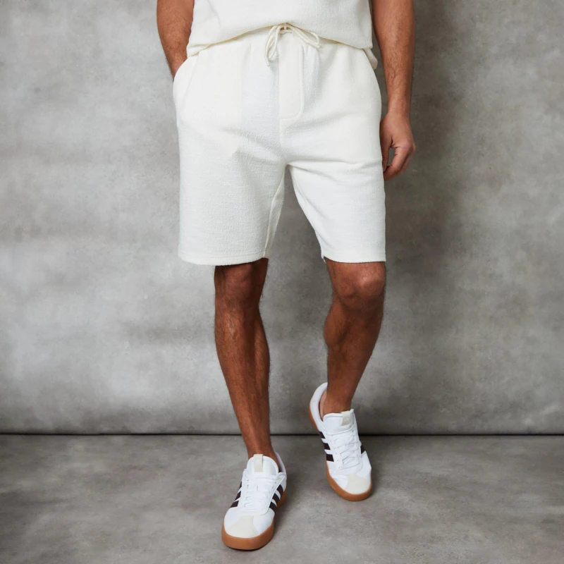 Image of Threadbare 'Tyneside' Textured Elasticated Waist Shorts Ecru