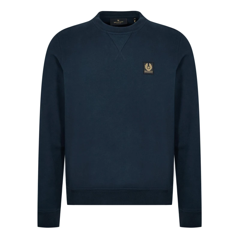 Image of Belstaff Left Chest Patch Logo Regular Fit Crew Neck Sweatshirt - Navy Navy WAUPY Male L,M,S,XL
