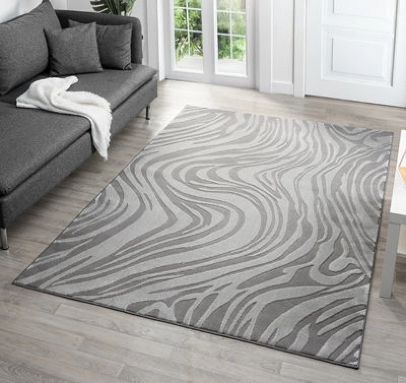 Image of Vellure Modern Indoor Living Room Area Rug Embossed Metallic Sheen Marble Design Anthracite 120X170 Cm