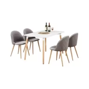Image of 5 Pieces Life Interiors Lucia Dallas Dining Set - an Oak Rectangular Dining Table and Set of 4 Grey Dining Chairs - Grey