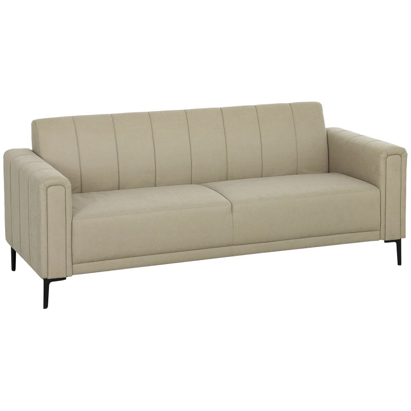 Image of HOMCOM HOMCOM 3 Seater Sofa, Modern Fabric Couch with Channel Tufted, Khaki Khaki One Size Unisex 5063603458871