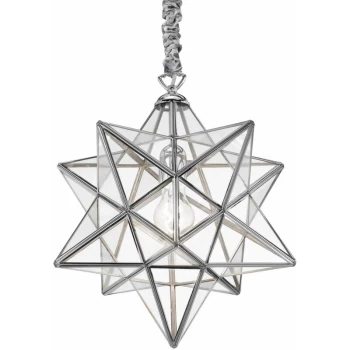 Image of Ideal Lux Lighting - Ideal Lux Stella - 1 Light Ceiling Star Pendant Chrome, Clear Glass, E27