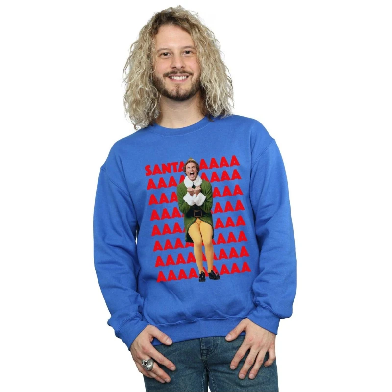 Image of Elf Elf Men Buddy Santa Scream Sweatshirt in Blue Size: Small Blue S Male 5057736053225
