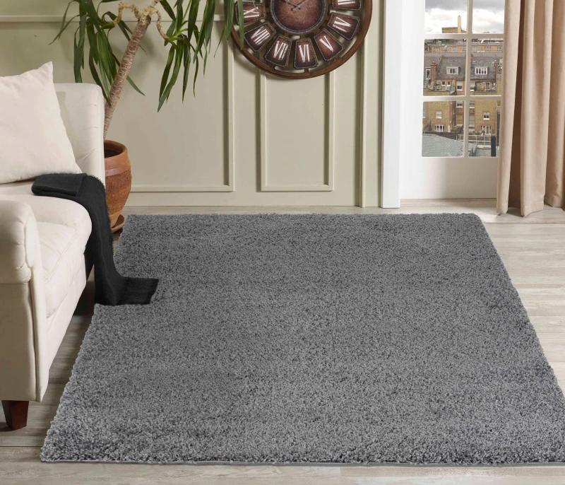 Image of Desire Rugs Plain Living Room Shaggy Area Rugs Dark Grey 160X230 Cm