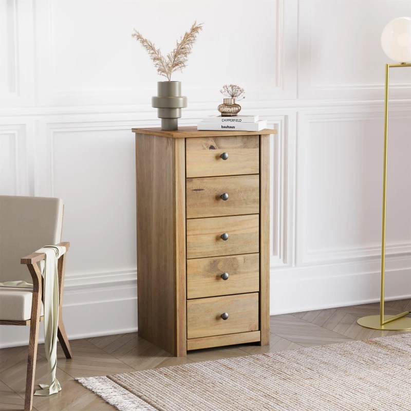 Image of Lassic Vida Designs Panama 5 Drawer Narrow Chest Pine unisex 5 Drawer