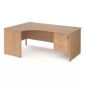 Image of Office Desk Left Hand Corner Desk 1800mm With Pedestal Beech Top And Panel End Leg 1200mm Depth Maestro 25 MP18ELP3B