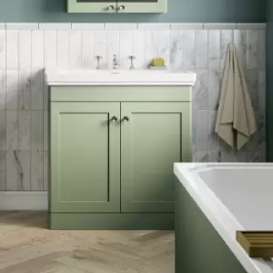 Image of Nuie Classique Floor Standing 2-Door Vanity Unit with Basin 800mm Wide Satin Green - 3 Tap Hole