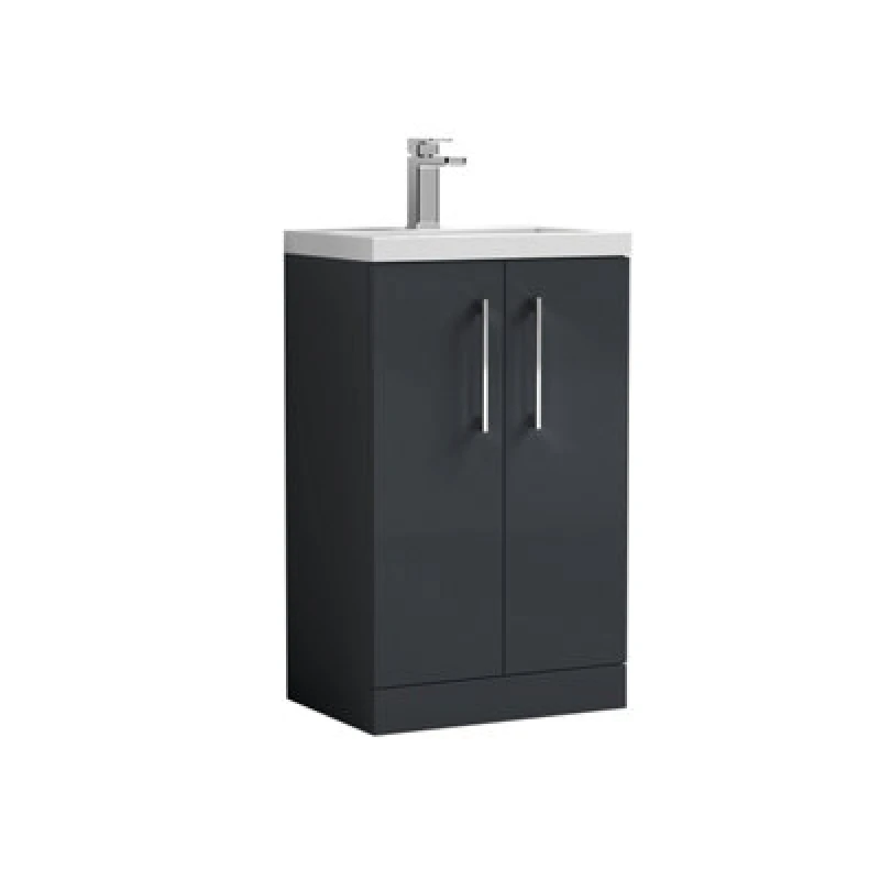 Image of Nuie Hudson Reed Arno Compact Floor Standing 2 Door Vanity Unit With Ceramic Basin, Durable Modern Vanity Unit In Soft Black, 500mm