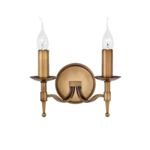 Image of Stanford 2 Light Indoor Twin Candle Wall Light Antique Brass, E14