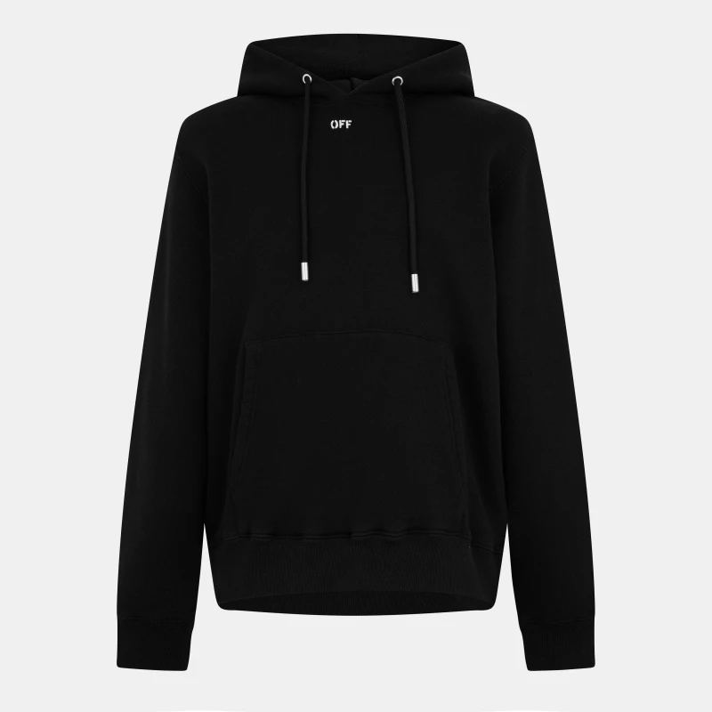 Image of Off White Mens Brick Arrows Jersey Fleece Long Sleeve Slim Fit Hoodie Black/White male XS