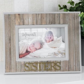 Image of 6" x 4" - Moments Wood Plank Photo Frame - Sisters