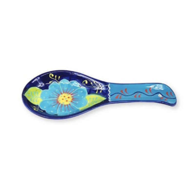 Image of Verano Spanish Ceramics Classic Spanish Hand Painted Pattern Kitchen Dining Spoon Rest (L) 26Cm Blue Flower
