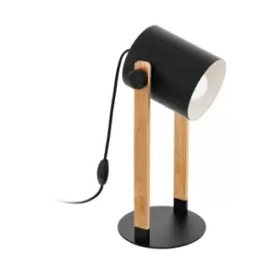Image of Table Lamp Desk Light Black & Creme Shade Wood Base 1 x 28W E27 Bulb