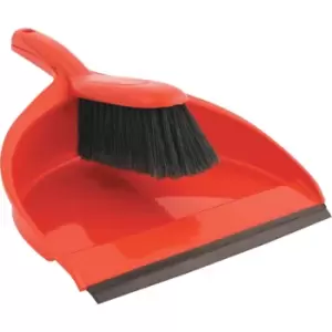 Image of Plastic Dustpan & Stiff Brush Set Red