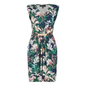 Image of Mela London Navy Leaf Print Jersey Pocket Dress - Blue