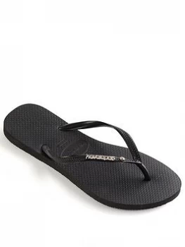 Image of Havaianas Slim Metal Logo and Crystal Flip Flop - Black, Size 6-7, Women