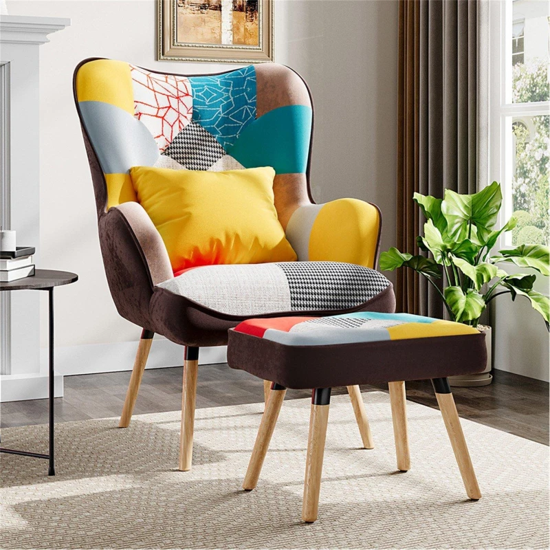 Image of Cottonfy UK Splicing Design Armchair with Pillow and Footstool - Multi Multi M