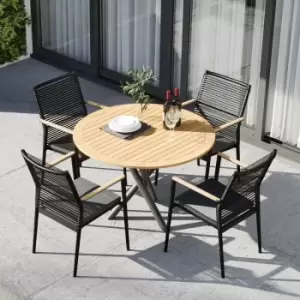 Image of Portland 4 Seat Round Dining with Teak Table - Charcoal/Teak