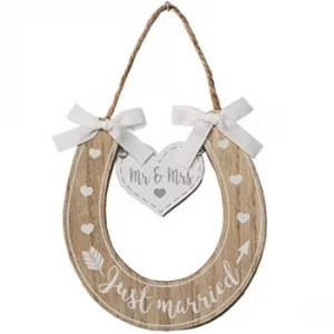 Image of Love Story Just Married Horse Shoe