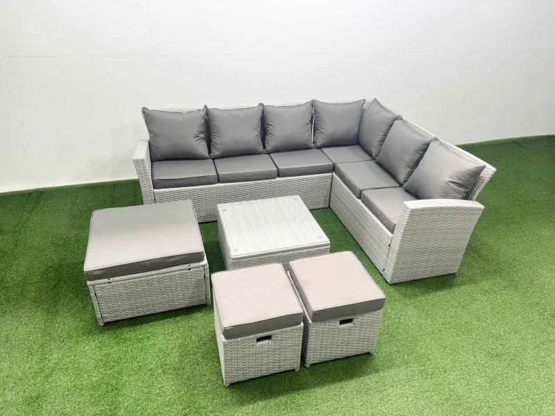 Image of Fimous Garden Outdoor PE Rattan Furniture Set 9 Seater Rattan Garden Sofa Set in Light Grey Light Grey Unisex