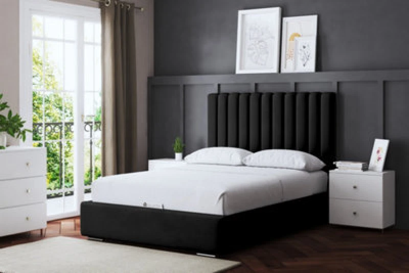 Image of DS LIVING Evangeline Black Upholstered Panel Bed Small Single AM_TUBES_SSIN_BLA