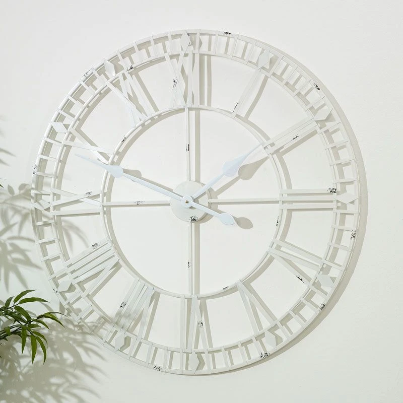 Image of Melody Maison Large White Skeleton Wall Clock 80cm X 80cm White