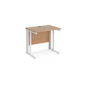 Image of Maestro 25 straight desk 800mm x 600mm - white cable managed leg frame and beech top