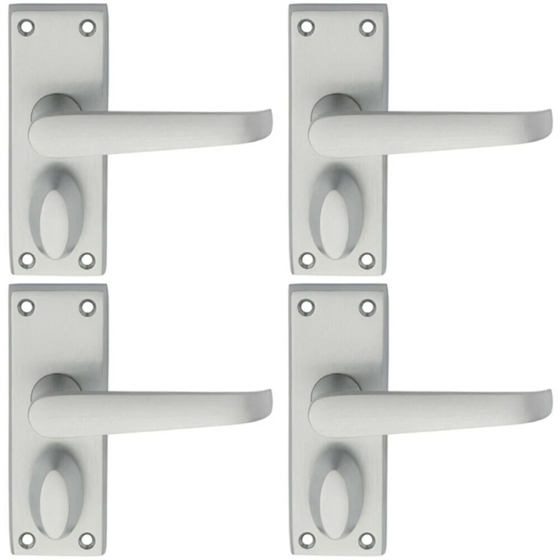 Image of Loops 4x PAIR Straight Handle on Short Privacy Backplate 118 x 42mm Satin Chrome Multi