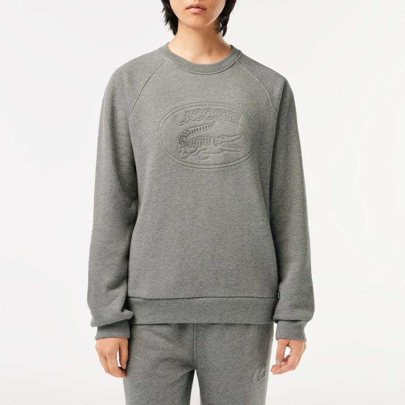 Image of Lacoste Relaxed Fit Embroidered Signature Sweatshirt - Grey Grey 8