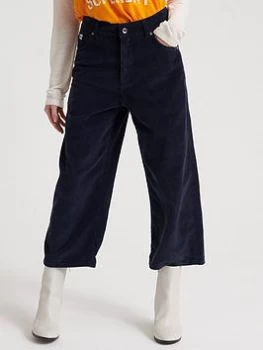Image of Superdry Phoebe Wide Leg Cord Trousers - Navy, Size 28, Length 30, Women