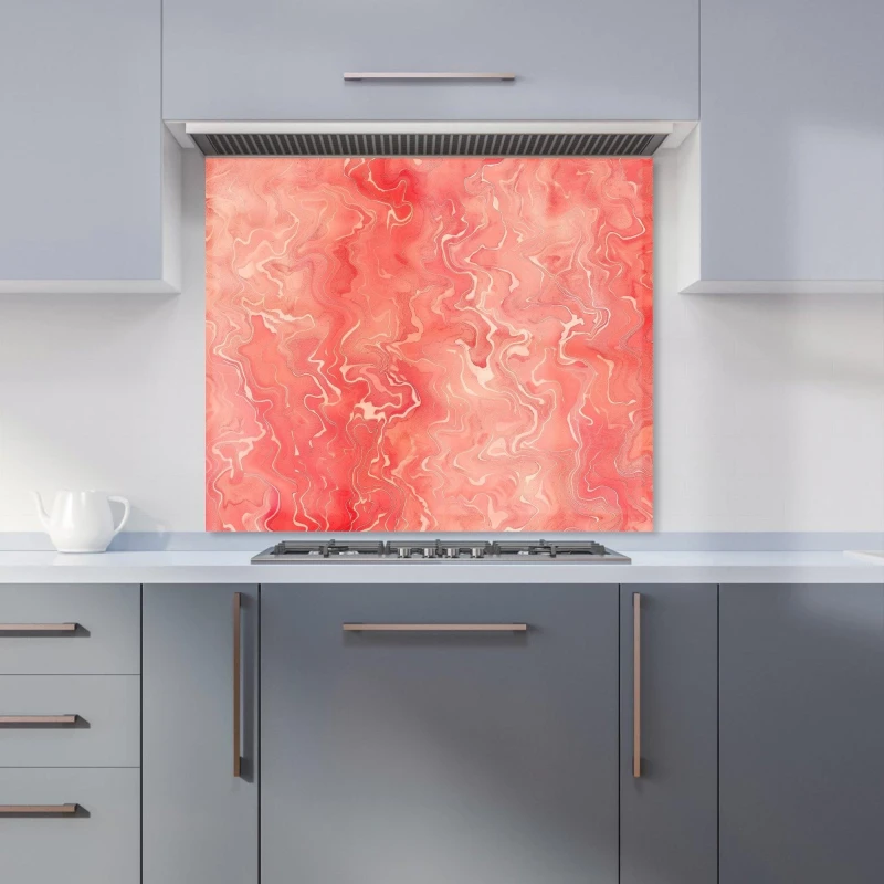 Image of Warren Reed - Designer Salmon Pink Marble Effect Kitchen Splashback Size: 600mm x 650mm Pink Unisex 600mm x 650mm