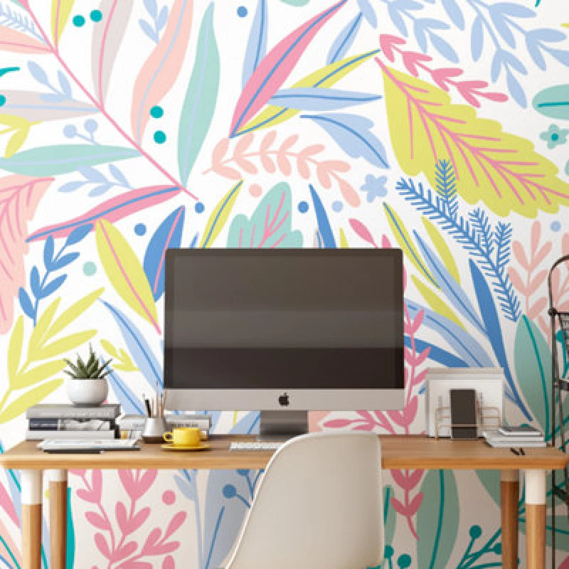 Image of Origin Murals Tropical Patterned Leaves Pastel Matt Smooth Paste The Wall Mural 300Cm Wide X 240Cm High