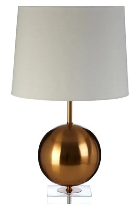 Image of Orsina Gold Sphere Table Lamp, Luxe Gold Iron With Crystal Glass Base, White Linen Shade Orb Lamp For Living Room