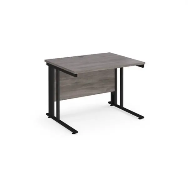 Image of Maestro 25 straight desk 1000mm x 800mm - Black cable managed leg frame, grey oak top